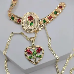 Rose's beautiful set bracelet with necklace Three Colors and stone's Gold-Plated Fashion Style