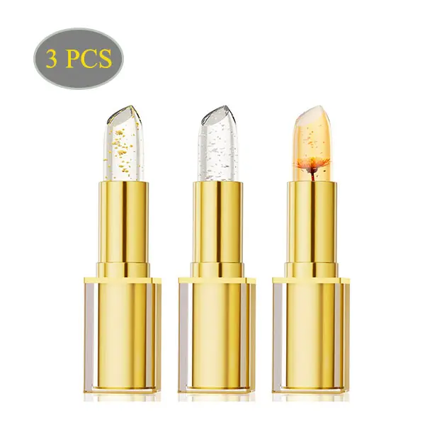 3Pcs Crystal Jelly Lip Gloss Set, Color-Changing Lip Stain with Mirror Shine, Transfer-Proof & Hydrating, Long-Lasting Volumizing Lip Care Kit