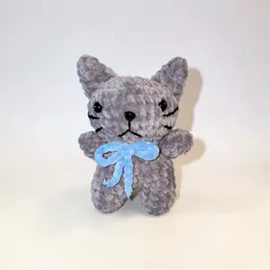 Crochet Cat with Blue Bow