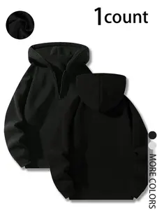 Men's Solid Color Zipper Hoodie, Casual Fitted Woven Fabric, Fall & Winter Street Style, Daily Outdoor Wear, Men's Clothing