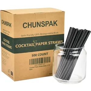Disposable Black Paper Straws 5.75 inch - 500 Bulk Biodegradable Paper Drinking Straws, Stir Sticks, Sip Straws for Coffee and Cocktails Disposable