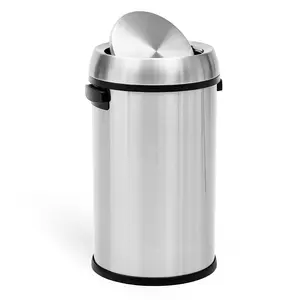 GARVEE 17 Gallon/65 Liter Stainless Steel Swing Top Trash Can, Commercial Grade Round Waste Container for Outdoor, Home, Office, and Restaurant Use, Durable Silver Rubbish Bin