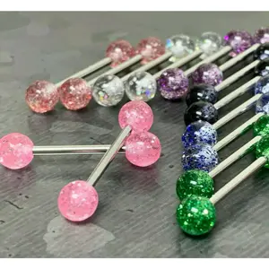 7 PAIR Bulk Pack Ultra Glitter Balls Nipple Barbells Rings Shields 14g 5/8'