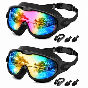 Men & Women Swimming Goggles with Nose Clips and Earplugs, 180° HD Wide View, No Leaking, Anti-Fog, UV Protection Protection for Adult & Youth