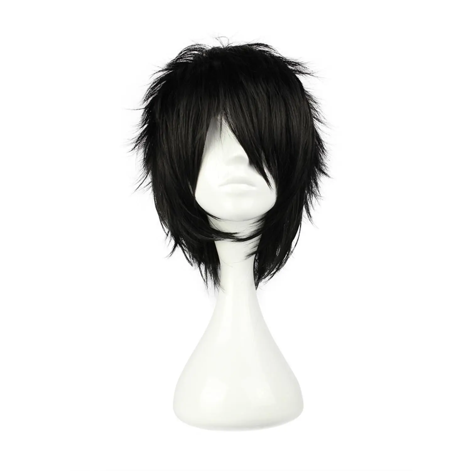 Short Black  Wig Spiky Fluffy Heat Resistant Synthetic Hair Emo Wig
