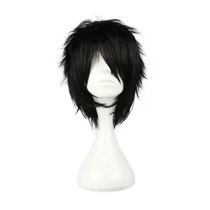 Short Black  Wig Spiky Fluffy Heat Resistant Synthetic Hair Emo Wig
