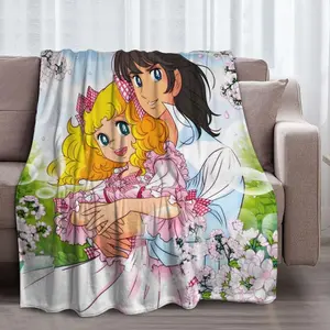 Anime Candy Pattern Flannel Throw Blanket, All-Season Comfort Wrap for Sofa, Office, Travel - Digital Print Glam Style, Ideal Christmas Birthday Gift for Friends It is an excellent gift for children, family and friends