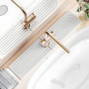 Faucet Mat for Kitchen Sink,Super Absorbent Diatomite faucet mat, Quick Drying Stone Sink Tray, Faucet Splash Guard for Kitchen,Bathroom Counter (White, 23.6" x 3.9")