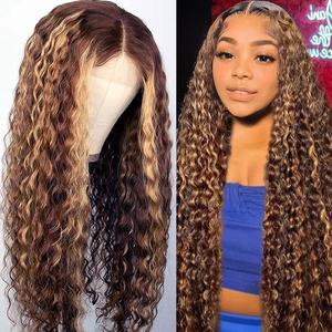 Hd Transparent Deep Curly 4/27 Highlight Ombre Color 13x4 Lace Front Wig Human Hair Deep Wave Wig Human Hair 180% Density
