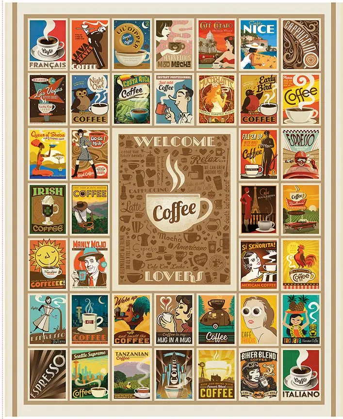 Coffee Time Quilting Panel 35.5" x 43.5" – Riley Blake Designs, Coffee Lovers Patchwork