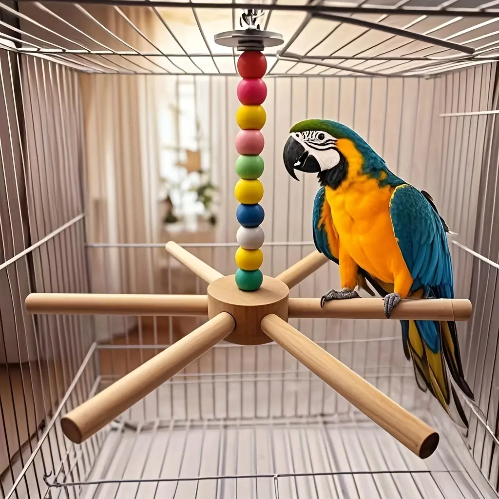 Parrot-Safe Bird Perch Swing - Interactive Rotating Hammock Accessory for Lovebirds, Heavy-Duty Sturdy Base for Calm Play, Stable Base Support, Easy-To-Assemble, Free Rotation, Enhances Avian Enrichment, Aids Beak & Claw Care for Bird Owners