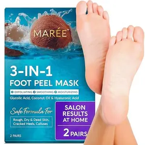 MAREE Foot Peeling Mask – 3-in-1 Foot Mask for Dry Cracked Feet, Callus Remover – Dead Skin Exfoliating Foot Peel Mask with Glycolic Acid – Moisturizing Socks for Men – Spa Self Care Gifts for Women
