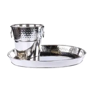 Champagne Oyster Bucket Set Hammered Metal Stainless Steel | BREKX Tray Kitchenware
