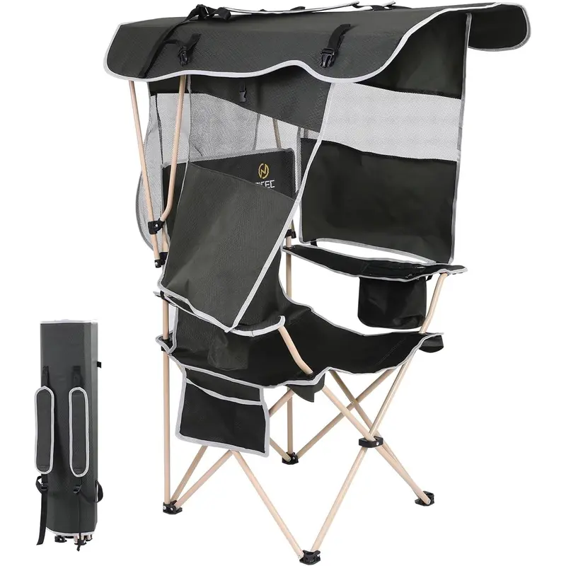 Camping Chair with Canopy, Chair with Shades, Sports Chairs, Folding Chair with Canopy, Detachable Shade Canopy, Side-Pocket and Cupholder