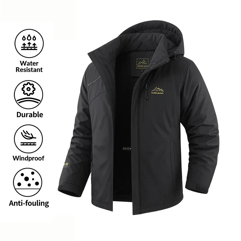 Men's Lightweight Waterproof Windproof Hooded Jacket - Classic Fabric Mesh Shell Sweat-Resistant Durable Outdoor Hiking Windbreaker, Anti-Fouling Work Coat for Camping & Everyday Wear (Menswear Jackets & Coats, Long Sleeve Tops)