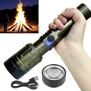 Camping & Hiking Torch Flashlight - Sports & Outdoor Portable Lighting Tool for Night Adventures, Nefertu Lens-Equipped for Easy Match Lighting, Dual-Interface Emergency Mobile Power Source