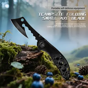 A uniquely shaped axe - style kitchen fruit knife and kitchen knife comes with a belt clip, a hollow handle, and is made of stainless steel. It is suitable for kitchens, restaurants, barbecues, and camping. It's the best Father's Day gift for men.