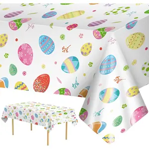 Easter Bunny Tablecloth - Easter Plastic Buffalo Plaid Tablecloth, Spring Flower Cute Rabbit Colorful Eggs Rectangle Table Cover for Table Decorations Party Decor Supplies Favors