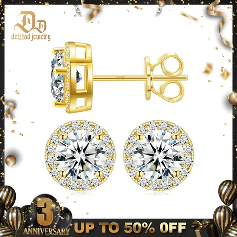 Delzzad S925 Iced Out Halo Stud Earrings D Color VVS Synthetic Moissanite Stud Earrings Jewelry Perfect Birthday Mother’s Day Christmas Gift for Men Women Wedding Set