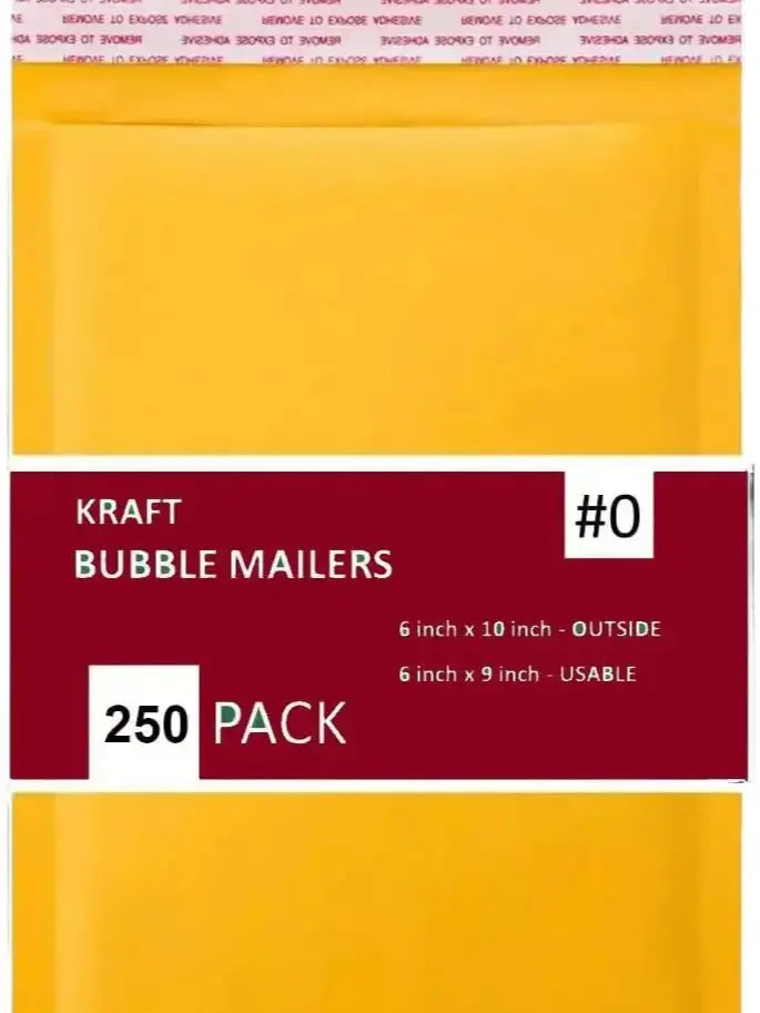 IPACKNOW 250 PC #0 6x10 Inches 250 Pack Inches Kraft Bubble Mailers Yellow Shipping Padded Envelopes Self Seal Waterproof Cushion Envelopes