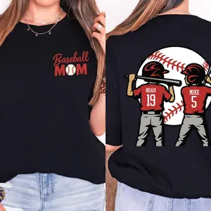 Custom Baseball Mom TShirt, Personalized Baseball Two Play Name And Number Tee