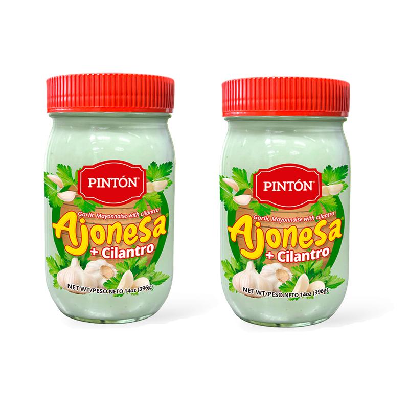 PINTÓN Ajonesa Cilantro (2 PACK) Fusion by Pintón Flavor Dip Pack2 Creamy Garlic Mayonnaise with Fresh Cilantro for Meats Fish Seafood and Dips