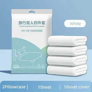 4 PCS Disposable Bed Sheet*2 Queen Size, Travel Sheet for Hotel, Disposable Sheet for Travel Bedding Cover Portable Sheet with 1 Quilt Cover, 1 Sheet and 2 Pillowcase for Travel Business Trip Spa Hotel