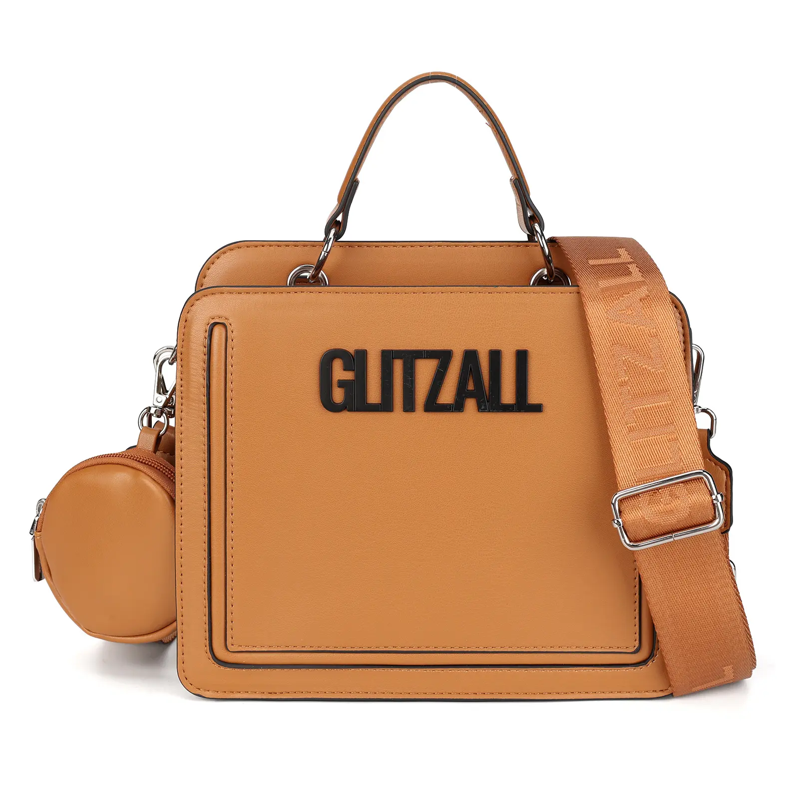 GLITZALL Women's Structured Colorblock Satchel Handbag, Chic Casual Crossbody Bag with Wide Adjustable Strap and Detachable Clutch