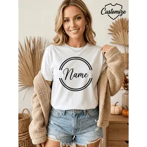 Personalized Custom Name T-Shirt for Men And Women, DIY Text Print Short Sleeve Crewneck Top. This Casual Loose Fit Tee with Easy Circle Graphic Is Perfect Couples Outfits, Daily Wear, Gifts