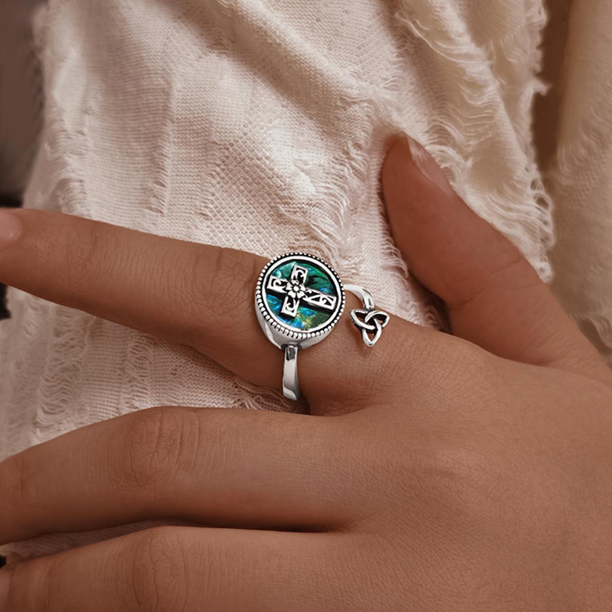 Irish-Inspired Rainbow Abalone Ring | S925 Silver, Adjustable