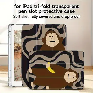 Banana monkey pattern, with adjustable bracket and pen slot, foldable non-slip TPU protective case, suitable for iPad mini, iPad Air, iPad Pro/iPad 10th generation, 11th generation and other series iPad protective cases