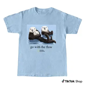 National Geographic Otter Go With The Flow T-Shirt, National Geographic Shirt, Otter Shirt, Graphic Tees, Surfs Up Graphic Tee, Men's Wear Flash Sale, Vintage T Shirts, Cute Animal Nature Shirt, Unisex Cotton Casual Streetwear