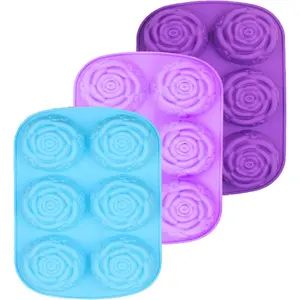 6 Cavity Rose Flower Silicone Mold For Cake Chocolate Candy Cupcakes Pudding Muffins Ice Cube Soap Making 3PCS