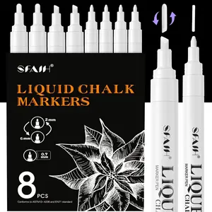 White Liquid Chalk Markers for Blackboard Glass - Wet Wipe No Residue 8 Pack, 4x 2mm/4mm Reversible & 4x 0.7mm Fine Tip Ultra Flow Triple-Tips for Menu Bistro Signs Windows Food Labels