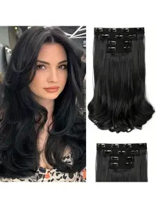 4-Piece Hair Extension Set, Medium Length Curly Synthetic Hair Clips, Invisible Hair Extensions for Women, Daily & Wedding Use