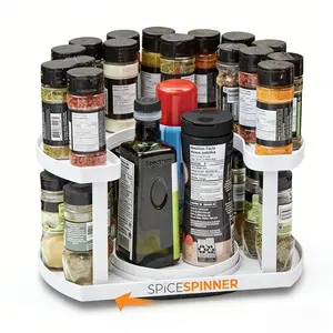 2-Tier Rotating Spice Organizer for Cabinet & Countertop – Lazy Susan Holds Up to 40 Spice Jars (Gray) Adjustable Shelf Display Container Smooth Racks shoe rack organizer bathroom organizer shoe storage organizer shower organizer