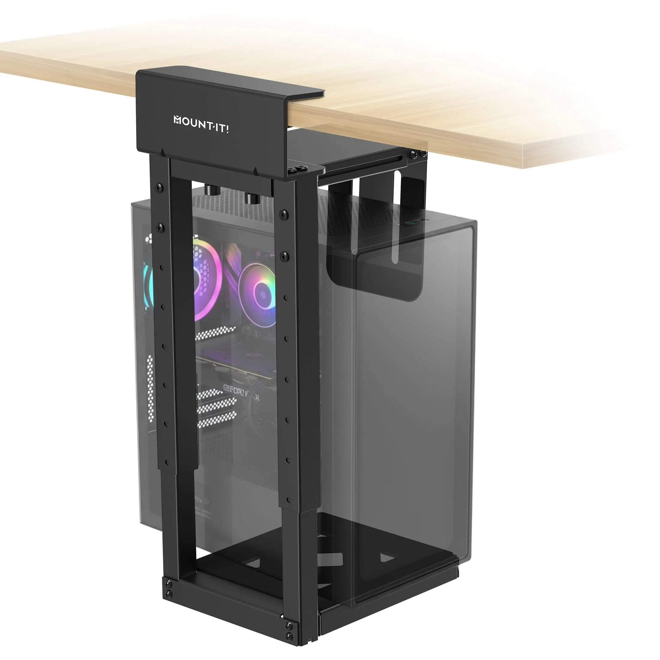 Mount-It! Under Desk CPU Holder - Clamp-On Desktop Mount for Mid & Full Tower Computers, Adjustable, 66 lb Capacity, PC Accessories for PC Gaming Setup & Gaming Setup Accessories, Eliminates Cable Strain