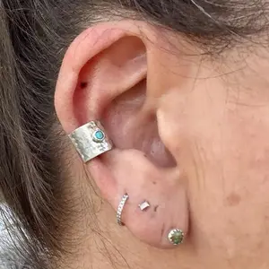 3mm Turquoise Sterling Silver Ear Cuff | Wide Conch Band | No-Piercing Earring