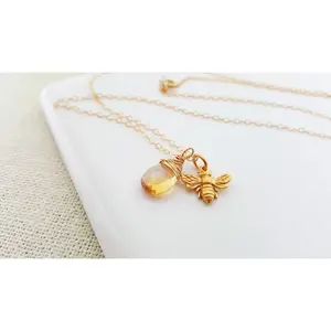 Bee and Citrine Honey Drop Necklace