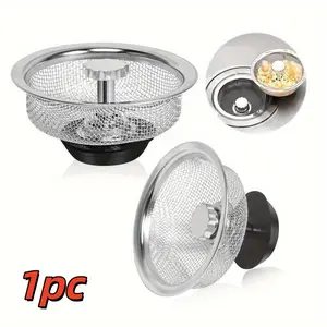 Stainless Steel Sink Strainer, Kitchen Sink Fine Mesh Strainer with Rubber Stopper, Anti-blockage Filter, Kitchen Sink Accessories