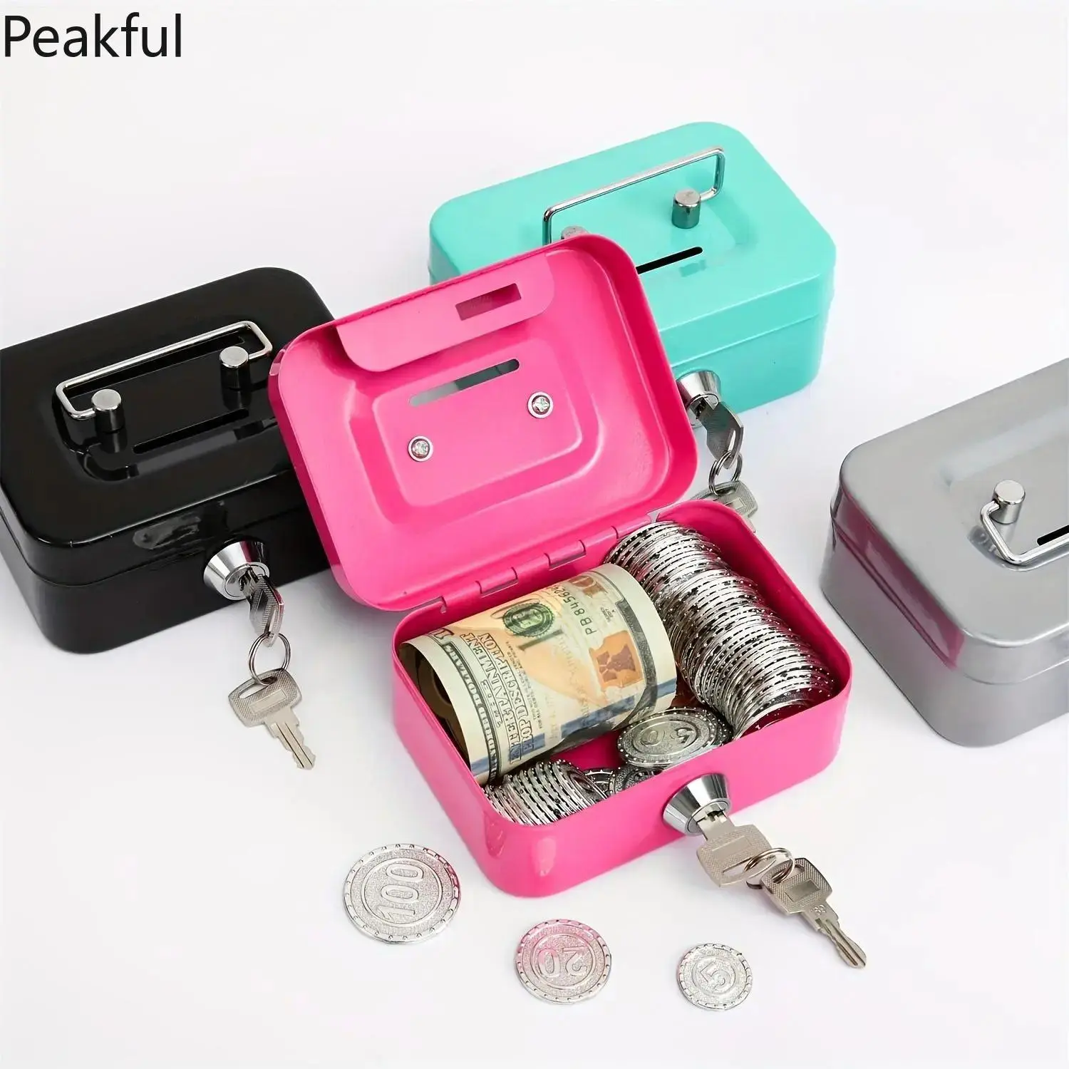 Compact Key Secured Metal Safe Chest, Popular Anti-theft Travel Home Storage Box, Multifunctional Jewelry Money Deposit Organizer, durable wear-resistant material and easy carrying design, great for daily room use, business office and holiday gift giving
