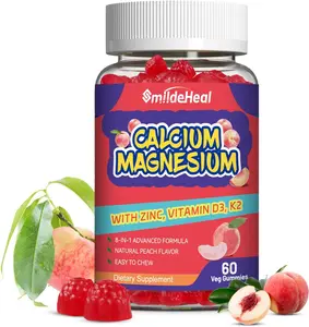 Calcium Magnesium Gummies 600MG, Calcium Magnesium Zinc Gummies with Vitamin D3 - High Absorption Complex Calcium Supplement, Vegan, 60 Counts
