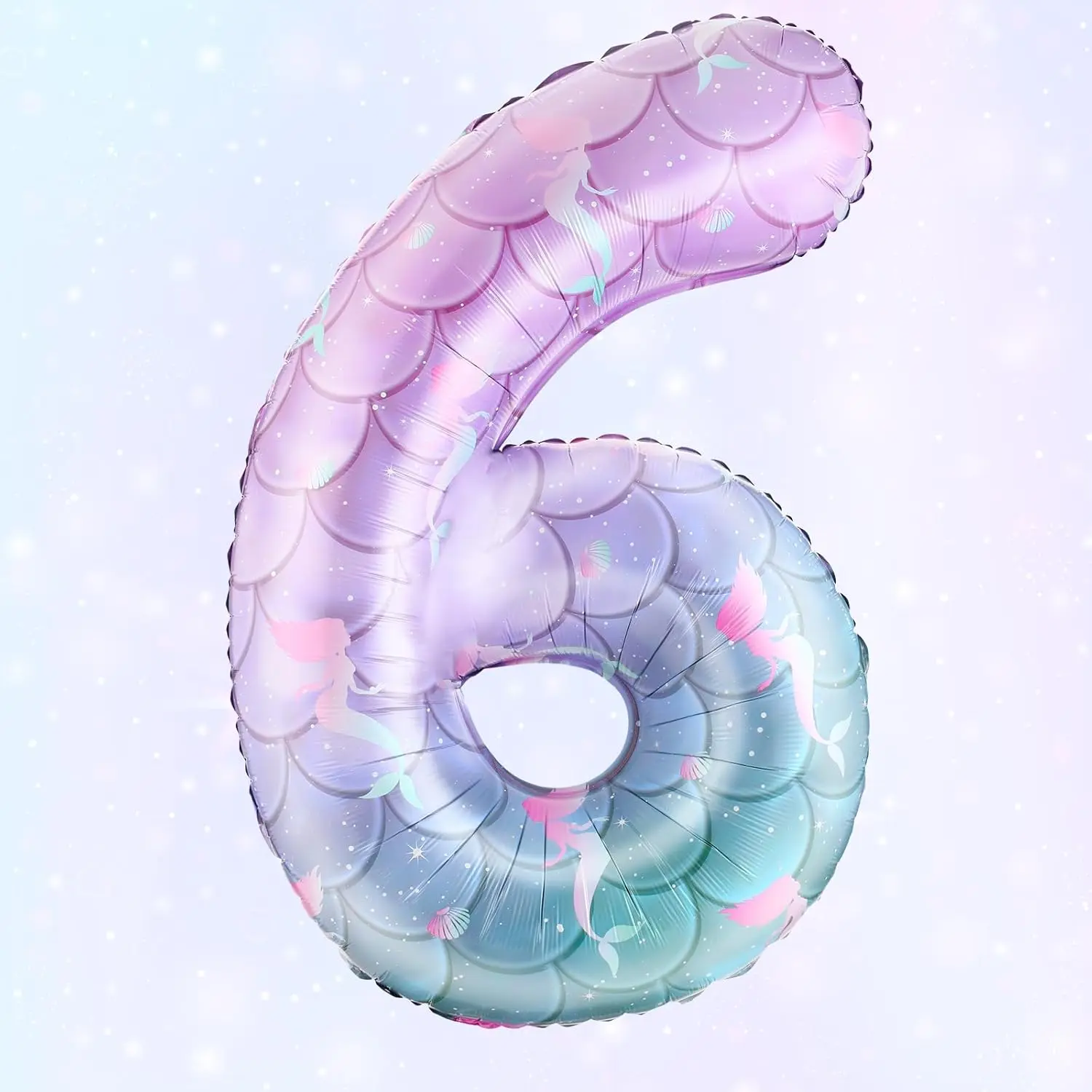 40-Inch Mermaid Number 6 Balloon Kit - 1 x Large Long-Lasting Float-Prop Standing Scale, Sea Theme Decoration for Girls' Mermaid Birthday Party, Festive Home & Party Supplies