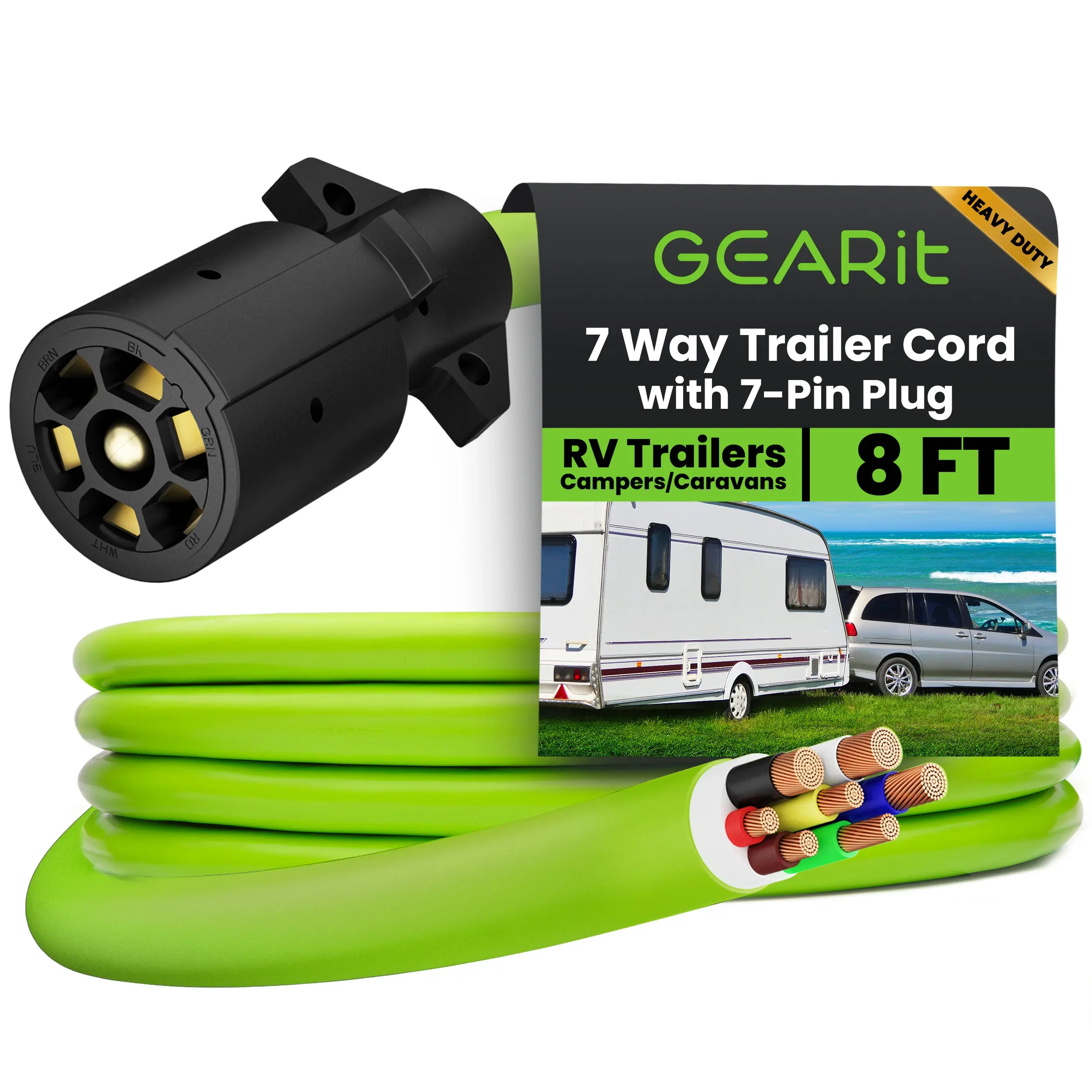 Heavy Duty 14AWG 7 Way Conductor Wire RV Trailer Cord Heavy Duty 14AWG 7 Way Conductor Wire RV Trailer Cord