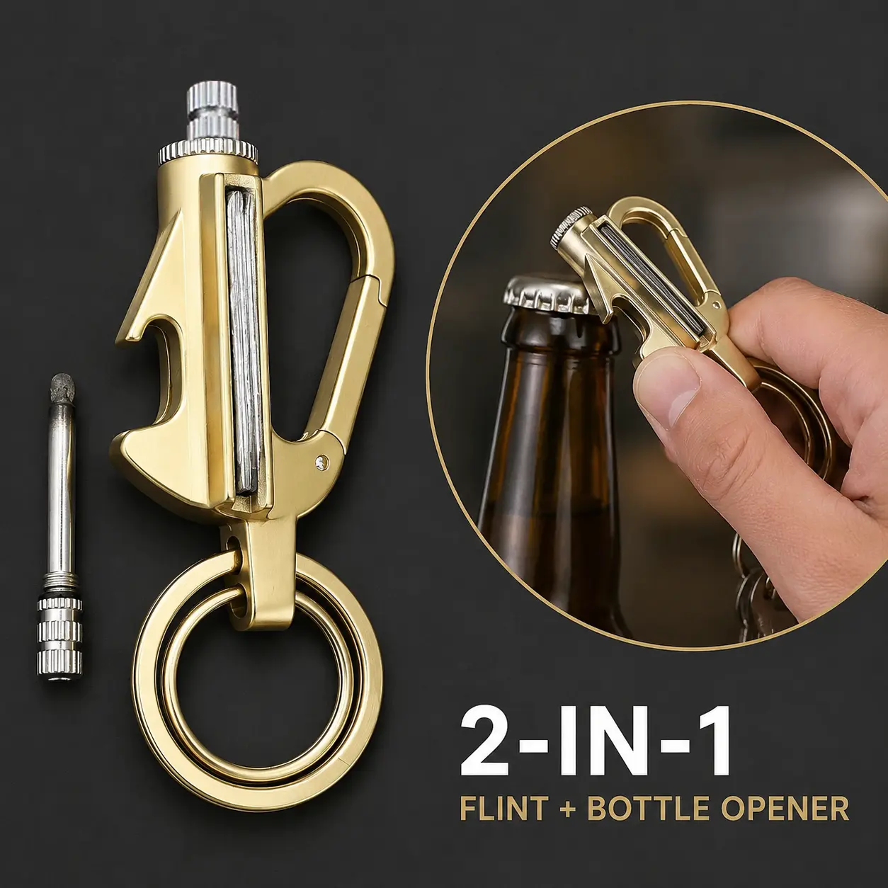 Multifunctional Metal Keychain with Built-in Bottle Opener & Flint Fire Starter | Cool EDC Pocket Tool Key Ring | Portable Everyday Carry Accessory for Beer Lovers | Unique Birthday Gift Idea for Men Dad Husband Boyfriend