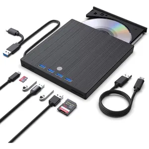 External CD DVD Drive,9 in 1 USB 3.0 and Type-C CD Burner Player Writer with 4 USB Ports and 2 TF/SD Card Slots,Ultra Slim Optical Disk Driver for Laptop  PC Windows Linux OS