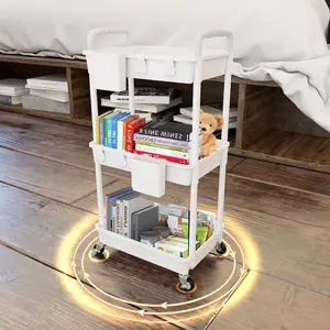 Rolling Utility Cart with Handle,Utility Cart Made of Multifunctional Storage Organizer Tool for Kitchen,Bathroom,Living Room,Office