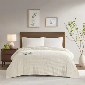 Serta ST54-0285 100 x 90 x 0.25 in. Corded Plush Heated Blanket, Ivory - King Size