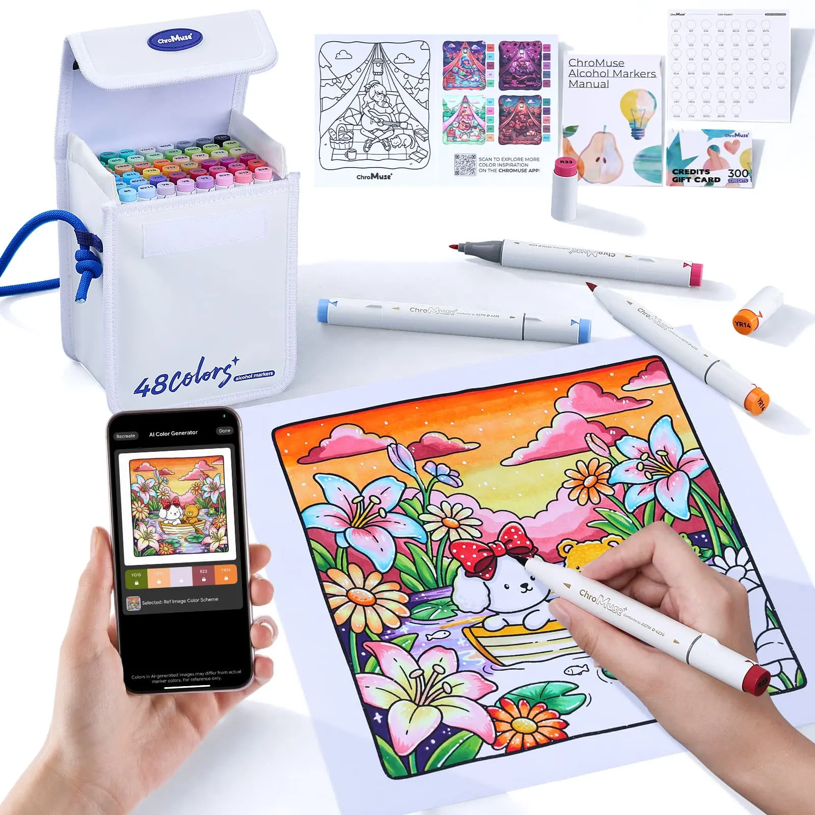 Smart Coloring Alcohol Markers Set, Japanese-Quality Dual Tip Markers with Premium Leather Case Plus 1 Colorless Marker & 1 Highlight Pen,Illustration,Drawing, Sketching & Adult Coloring,ldeal for Artists, Designers & Crafters, Back to School-ChroMuse