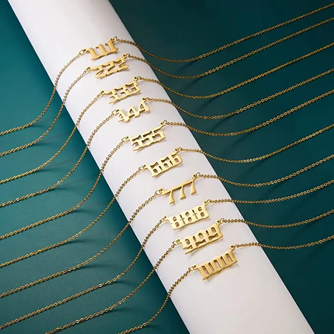 Angel Number Necklace, Jewelry Charms Minimalist Stainless Steel, Spiritual, Astrology, Gold & Silver, 111, 222, 333, 444, 555, 666, 777, 888, 999